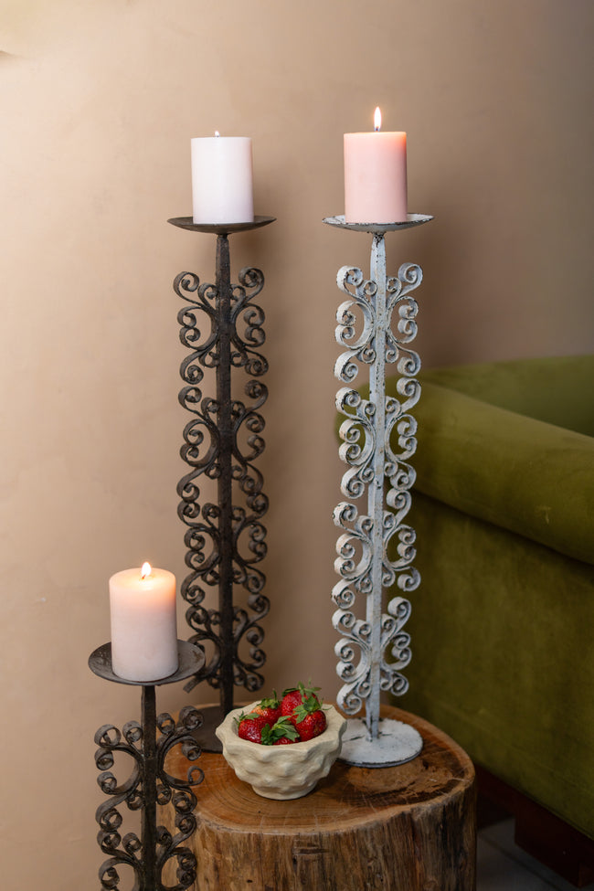 Ornate Scroll Iron Candle Stand