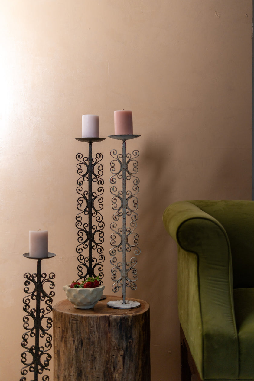 Ornate Scroll Iron Candle Stand