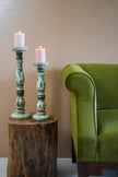 Sage Tribal Art Vintage Candle Stand Set