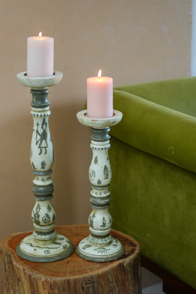 Sage Tribal Art Vintage Candle Stand Set
