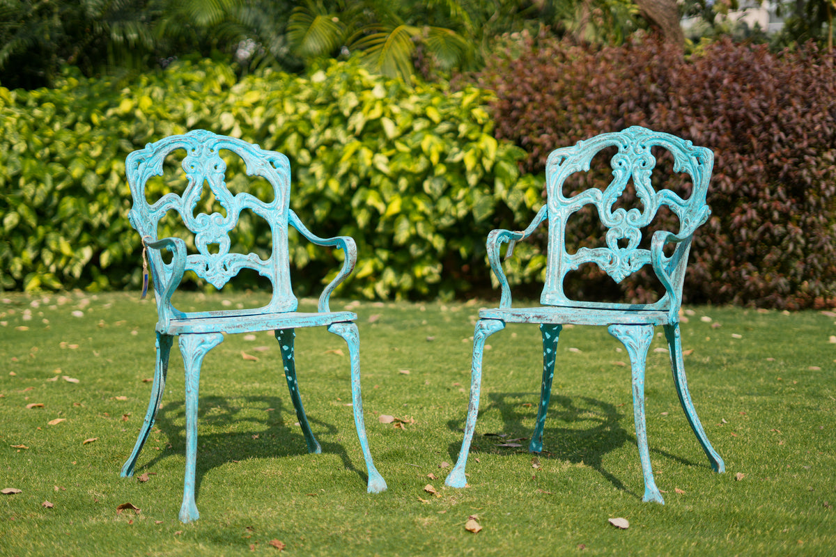 Vintage Cast Iron Garden Chair | Distressed Blue Outdoor Chair