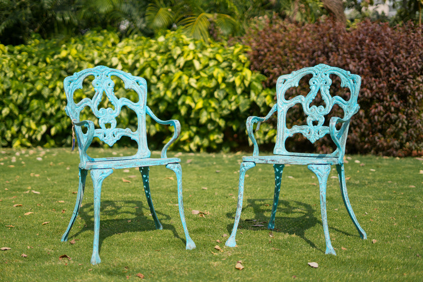 Vintage Cast Iron Garden Chair | Distressed Blue Outdoor Chair