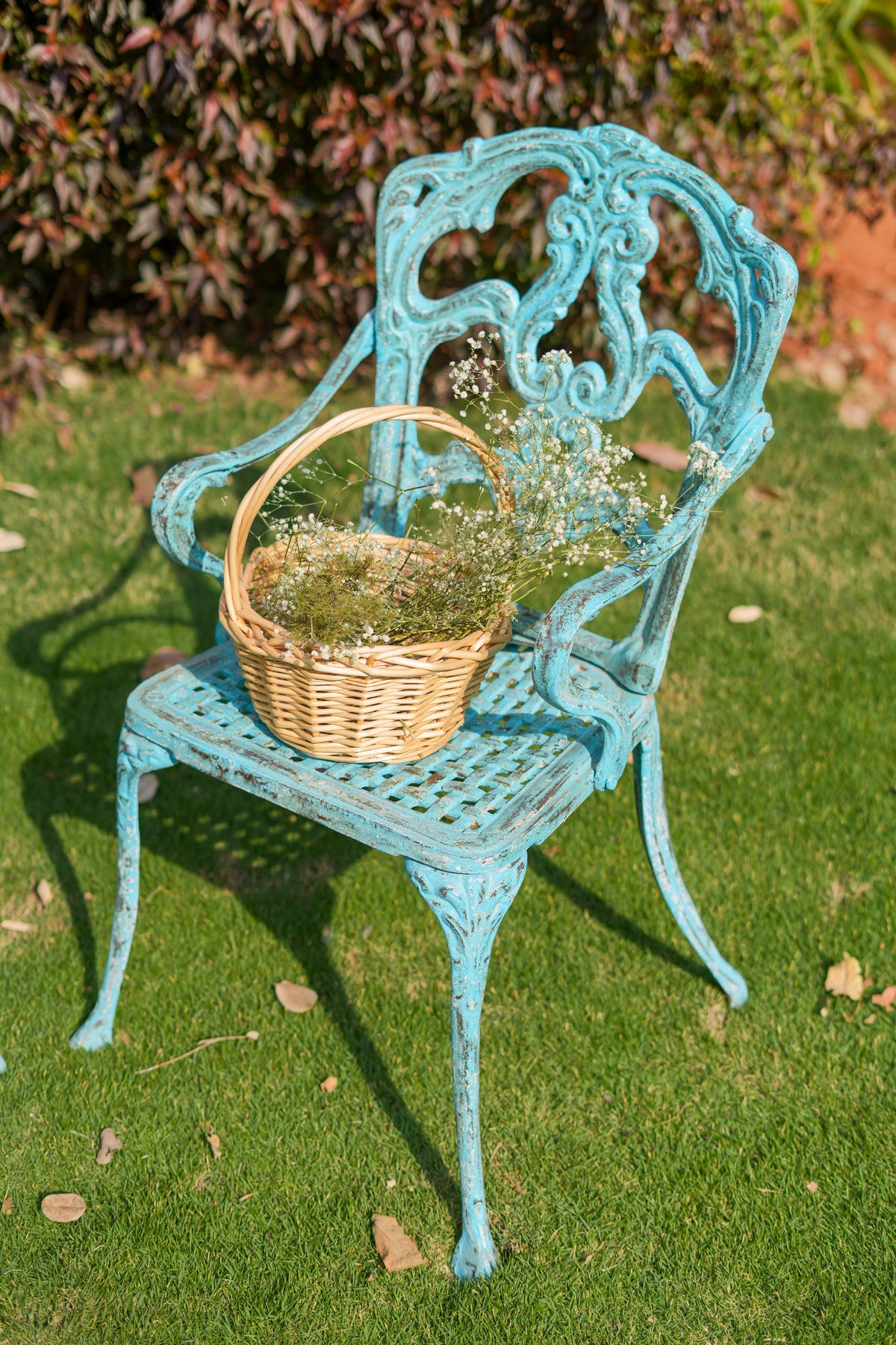 Vintage Cast Iron Garden Chair | Distressed Blue Outdoor Chair