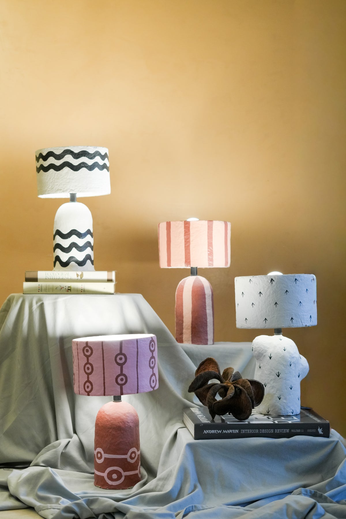 Noir Wave Paper Mache  Table Lamp