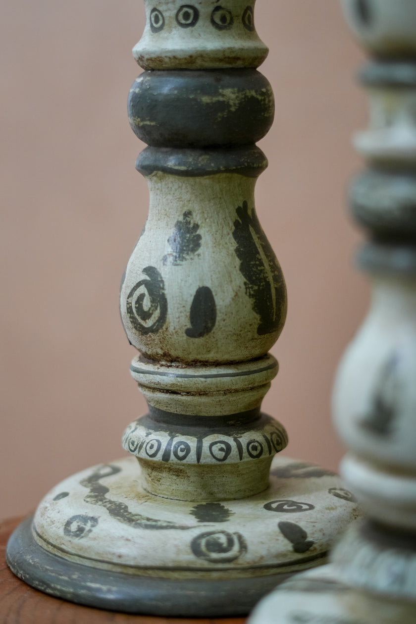 Sage Tribal Art Vintage Candle Stand Set